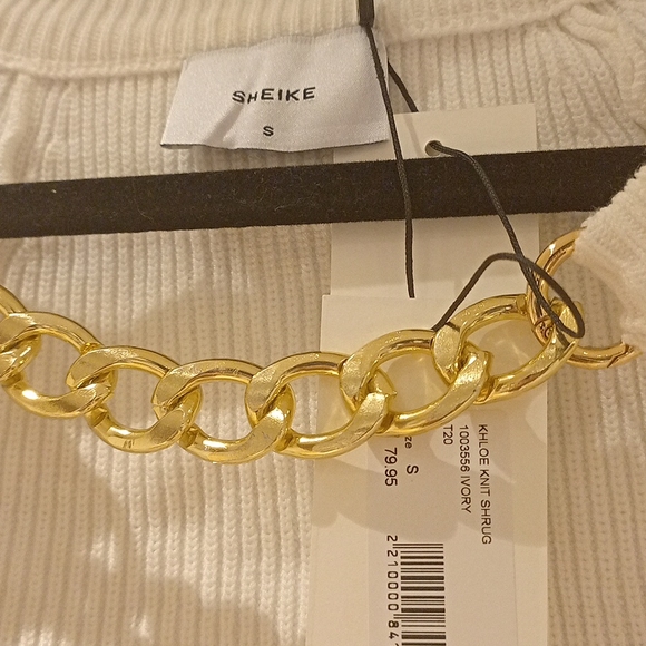 SHEIKE Khloe Cream Knit Chain Link Cropped Cardi Shrug NWT - Picture 10 of 13